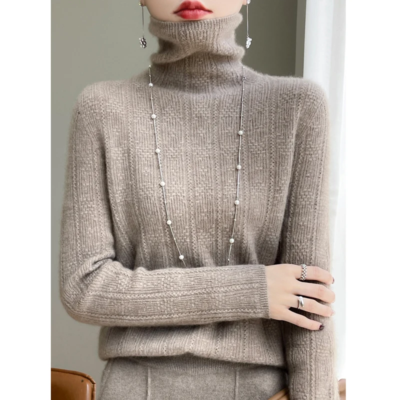 High-end fashion 100% pure wool sweater women\'s autumn and winter new pile-up collar long-sleeved blouse knitted bottoming shirt