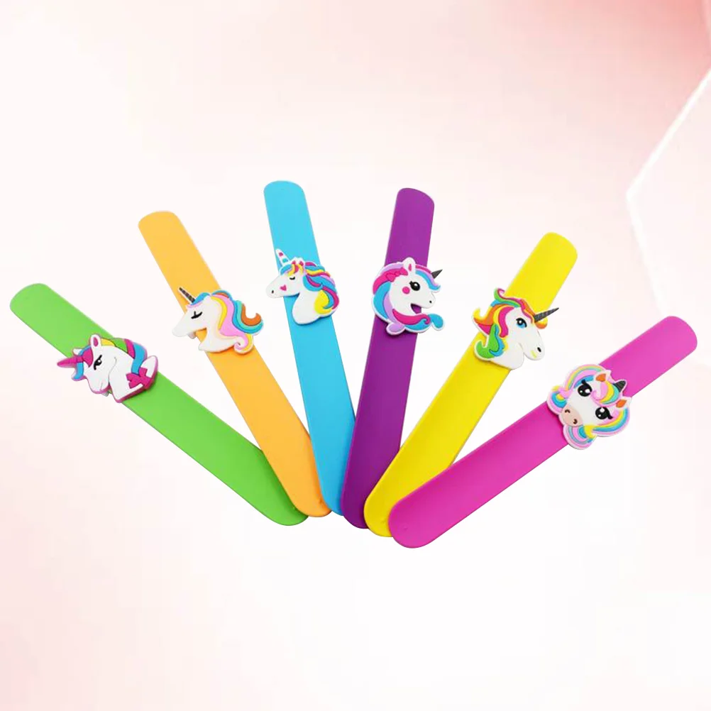 

6pc Silicone Unicorn Bracelet Christmas Slap Wristband Hand Ring Adjustable Party Gift For Women Kids Decoration Unique Soft