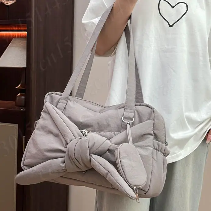 

Knot Design Cotton Padded Handbag For Women Shoulder Bags Tote Female Multi-Pocket Hobo College Teens Armpit Bag Girls Satchel