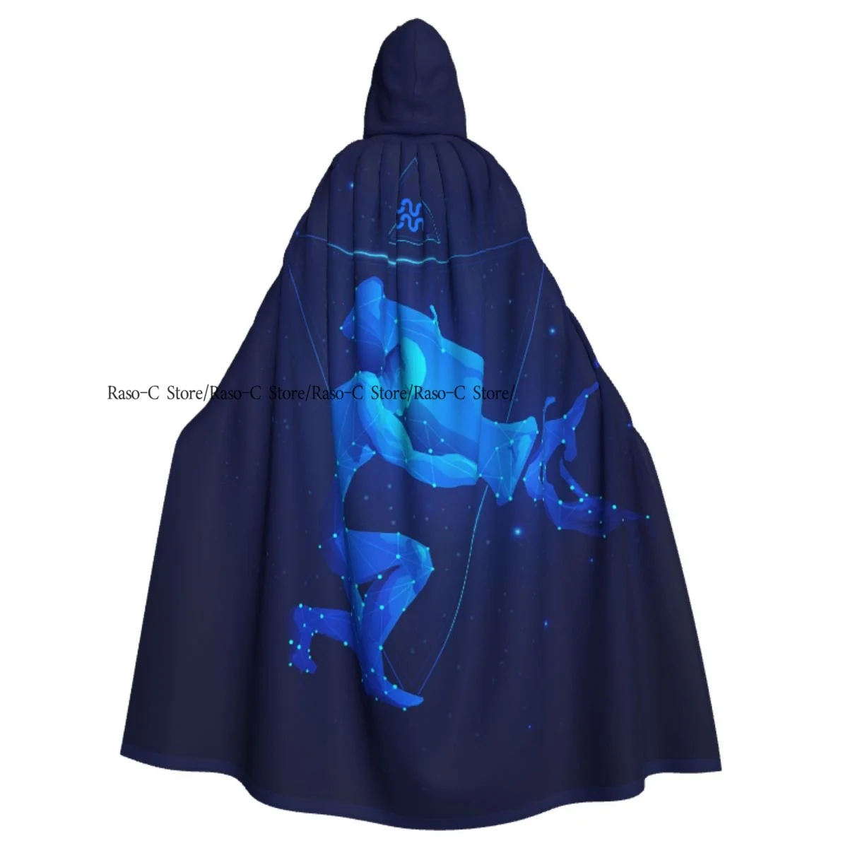 Unisex Adult Aquarius Zodiac Print Cloak with Hood Long Witch Costume Cosplay