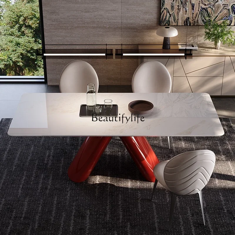 

yj32 Natural marble dining table rectangular villa high sense