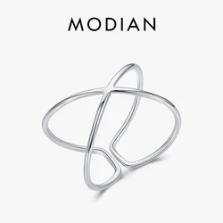 Modian 100% 925 Sterling Silver Line Fashion X Shape Adjustable Free Size Finger Rings For Women Girls Luxury Fine Jewelry Gifrs