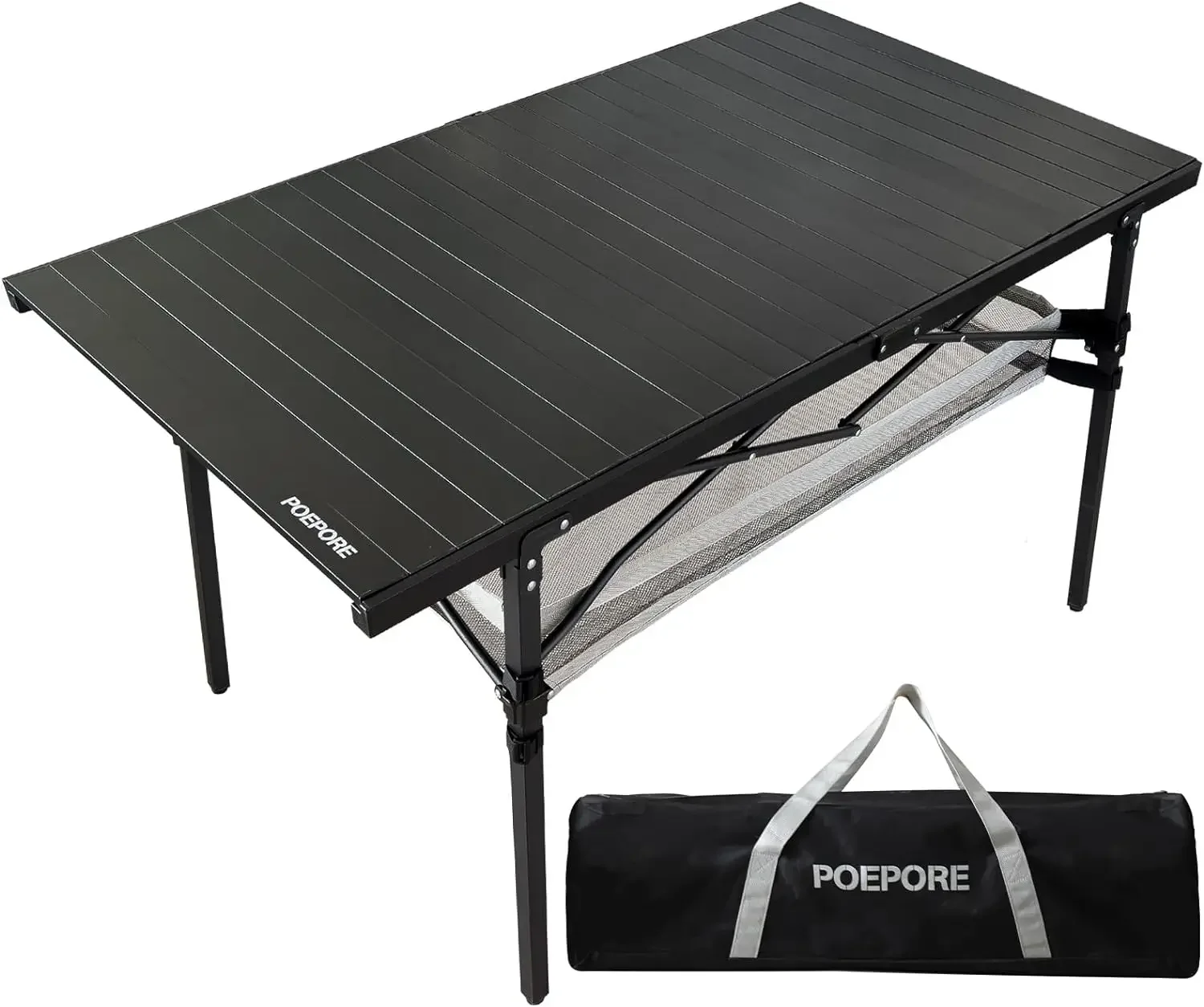 

Large Folding Camping Table Aluminum with Storage for 4-6 People 54"X27.5" Roll Up Tall Outdoor Portable Table Lightweight