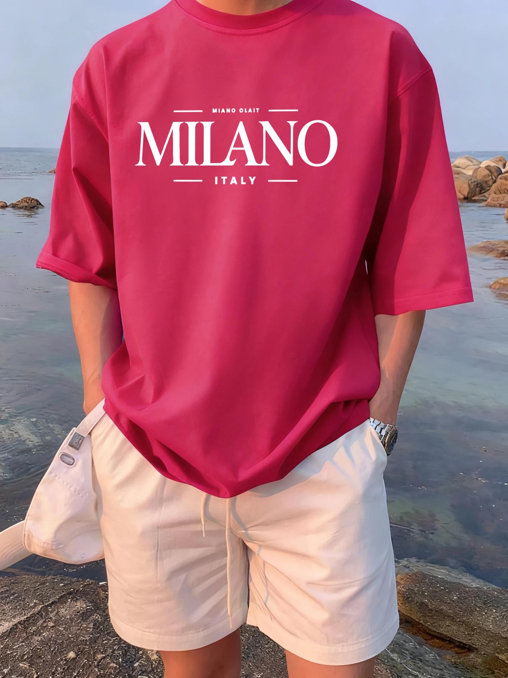 

Miano Olait Milano Iatly принты мягкие топы мужские летние дышащие футболки с короткими рукавами Street Basics хлопковые повседневные футболки