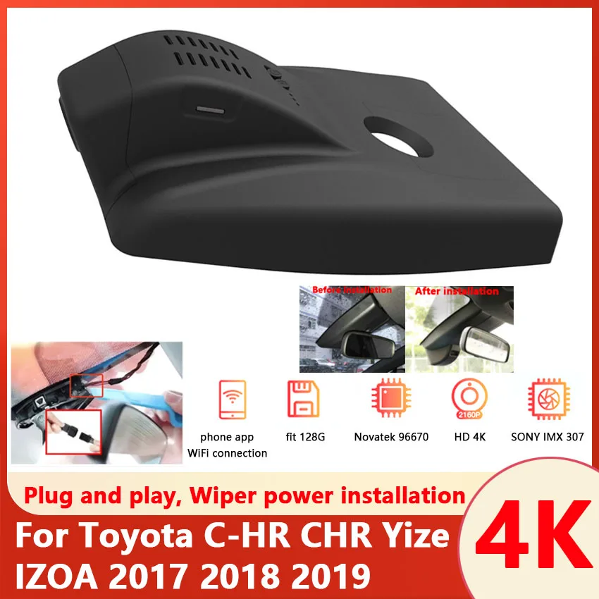 

Plug and play Car DVR WiFi Wireless Front and Rear Dual Cameras UHD Dash Cam For Toyota C-HR CHR Yize IZOA 2017 2018 2019 2020