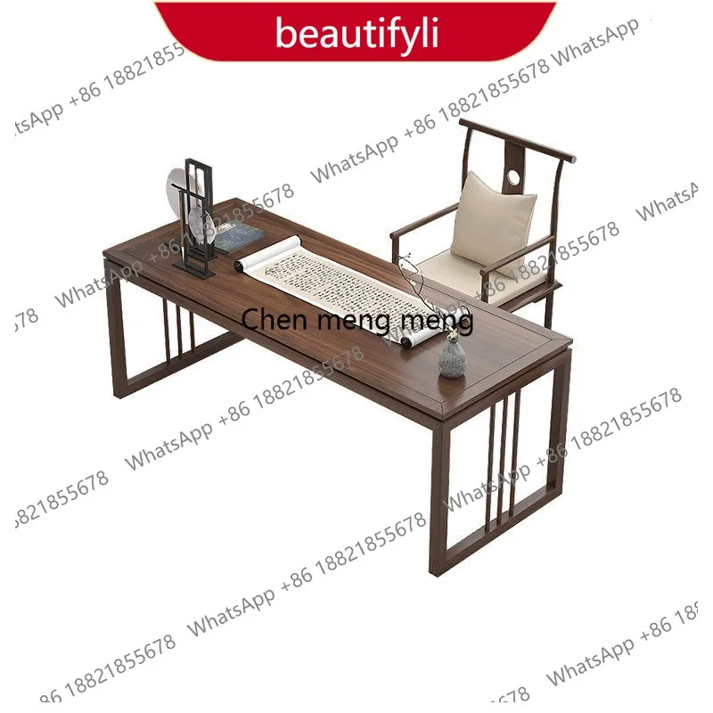 

01A New Chinese solid wood desk Old elm calligraphy desk Household writing desk Long Sinology table