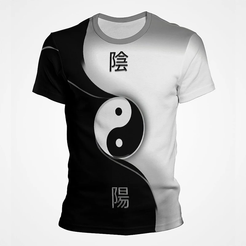 Tai Chi Print T Shirt Traditional Chinese Beliefs Tai Ji Yin Yang Short Sleeve Eight Trigrams Gossip Graphic Streetwear Top Tees