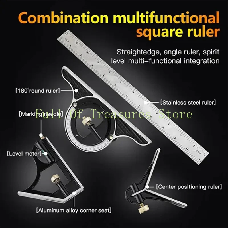 Square Right Angle Ruler Protractor Movable Square Woodworking Angle Ruler Stainless Steel Measuring Tools Multi Combination Set