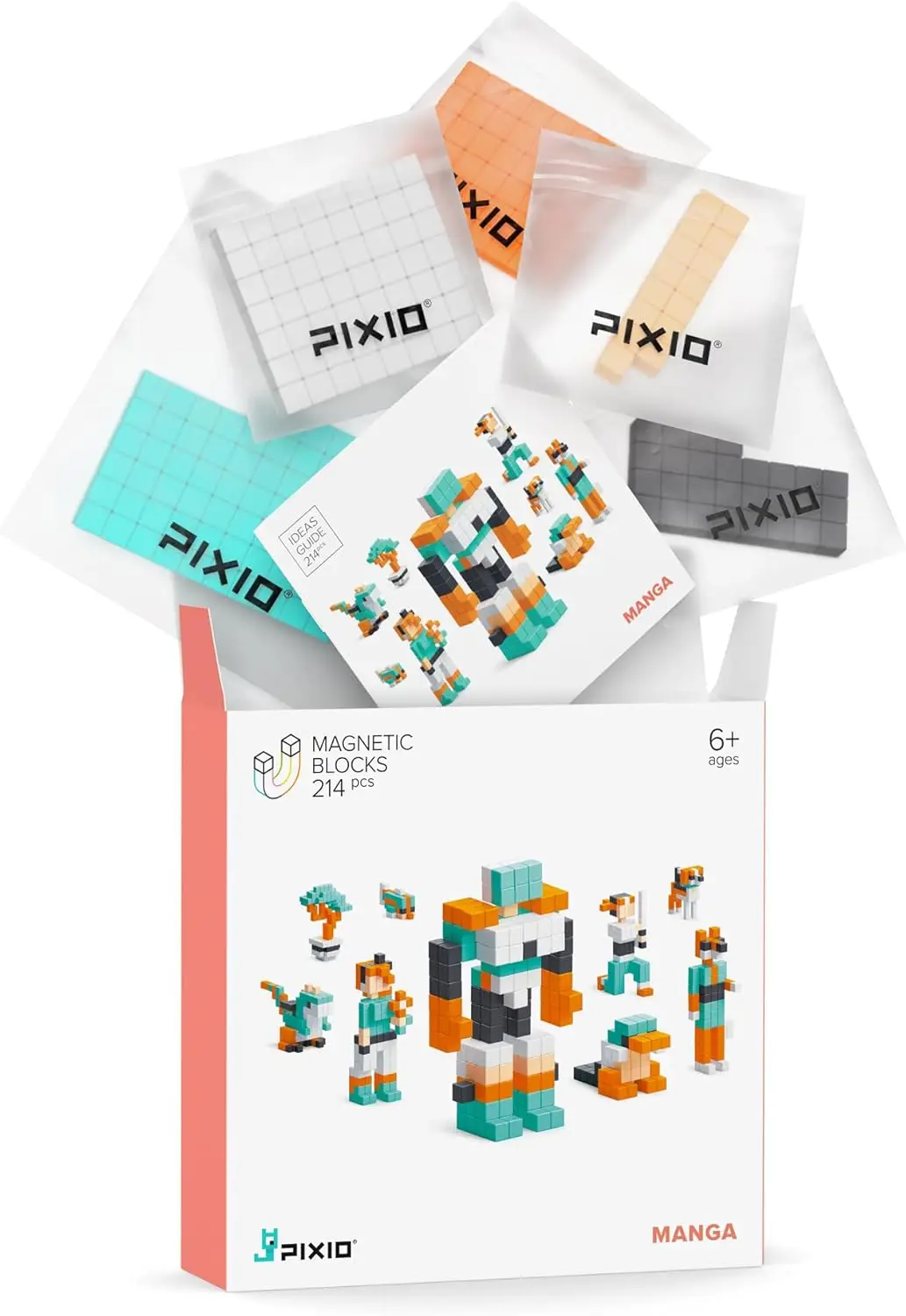 Manga – Winziges Magnetblöcke-Bauspielzeug im Pixel-Kunststil mit kostenloser App – 5/16-Zoll-Kunststoffwürfel mit 6 Magneten im Inneren – Ope