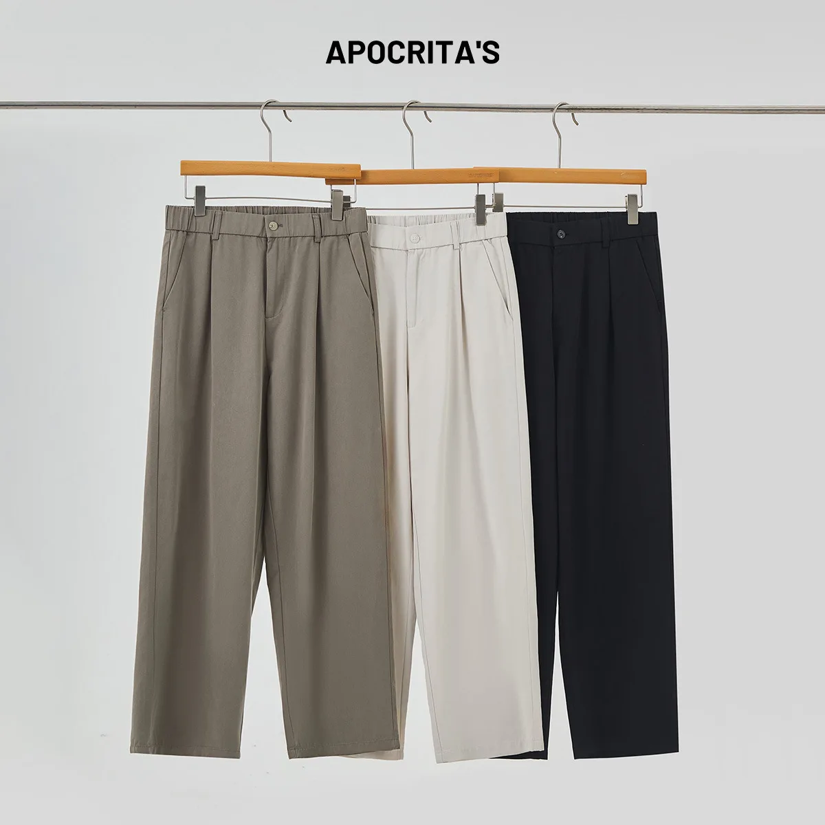 

Men's Spor Casual Loose Waist Pants Spring Season High Waist Wide Leg Pants Trousers Lenzing Fabric Khaki Color Loose Fit