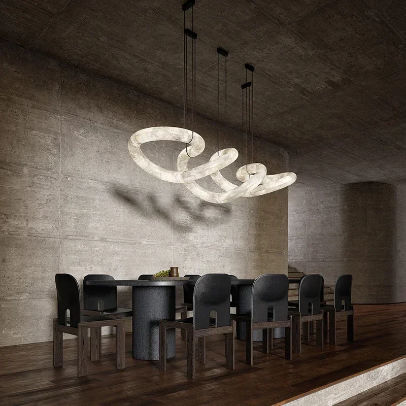 New American Snowstone Dining Table Pendent Lamp Cross Style Modern Minimalist Bar Long Luxury  Home Decor Marble Chandelier