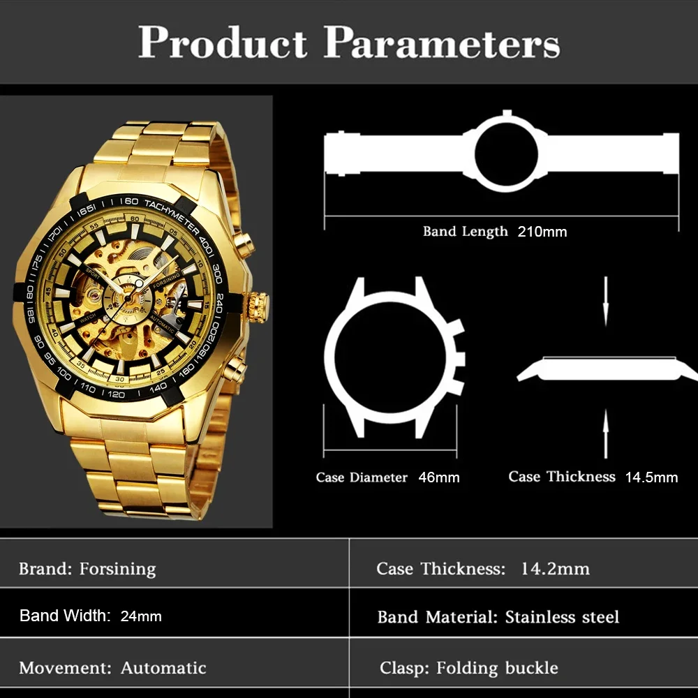 FORSINING الكلاسيكية الرجال الهيكل العظمي التلقائي ساعات آلية مؤشرات مضيئة الصلب الرياضة العصرية رجل ساعة اليد Hombre Relojes