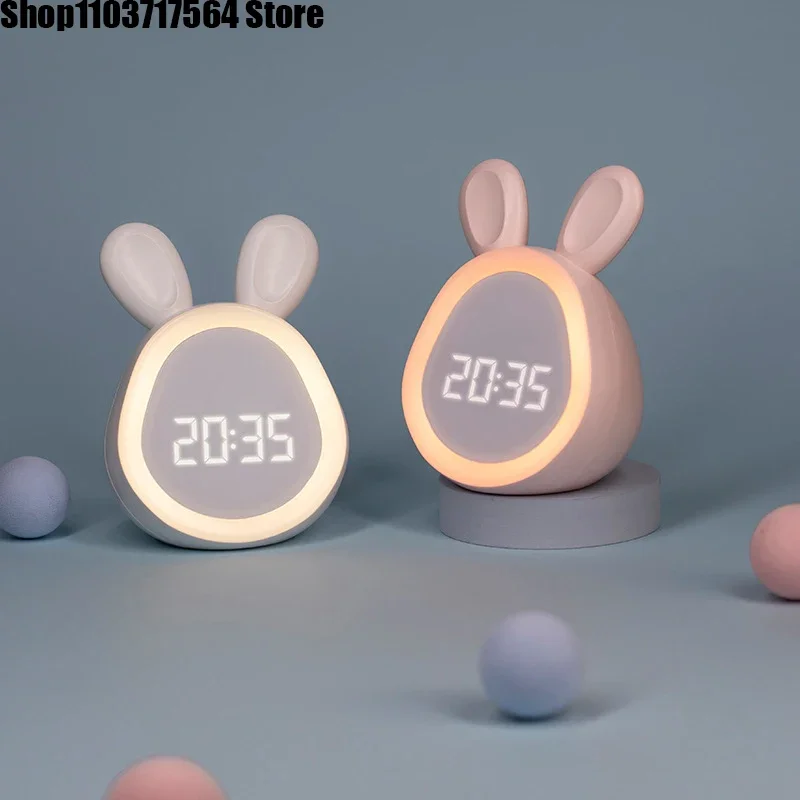 Mini round rabbit rabbit alarm clock atmosphere small night light intelligent student small program mobile phone charging alarm