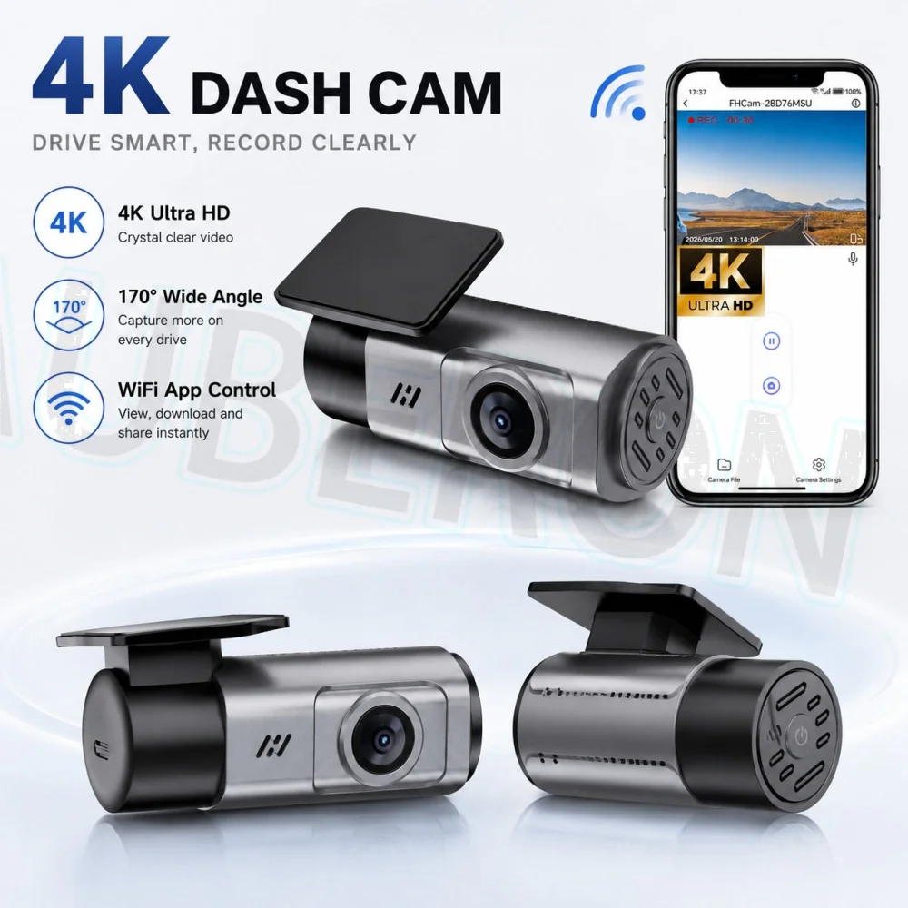 4K HD Dash Cam Front WiFi Car DVR APP Control 24H Parking Monitor G-Sensor Loop Recording Night Vision Vehicle Driving Recorder