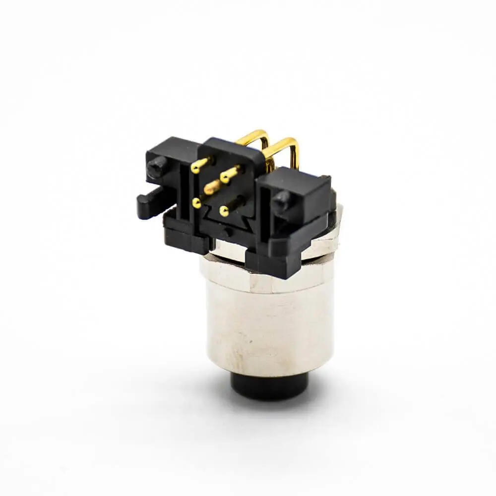 Right Angled M12 Female 5Pin A-Code PCB Contacts Panel Mount Socket Unshield Waterproof