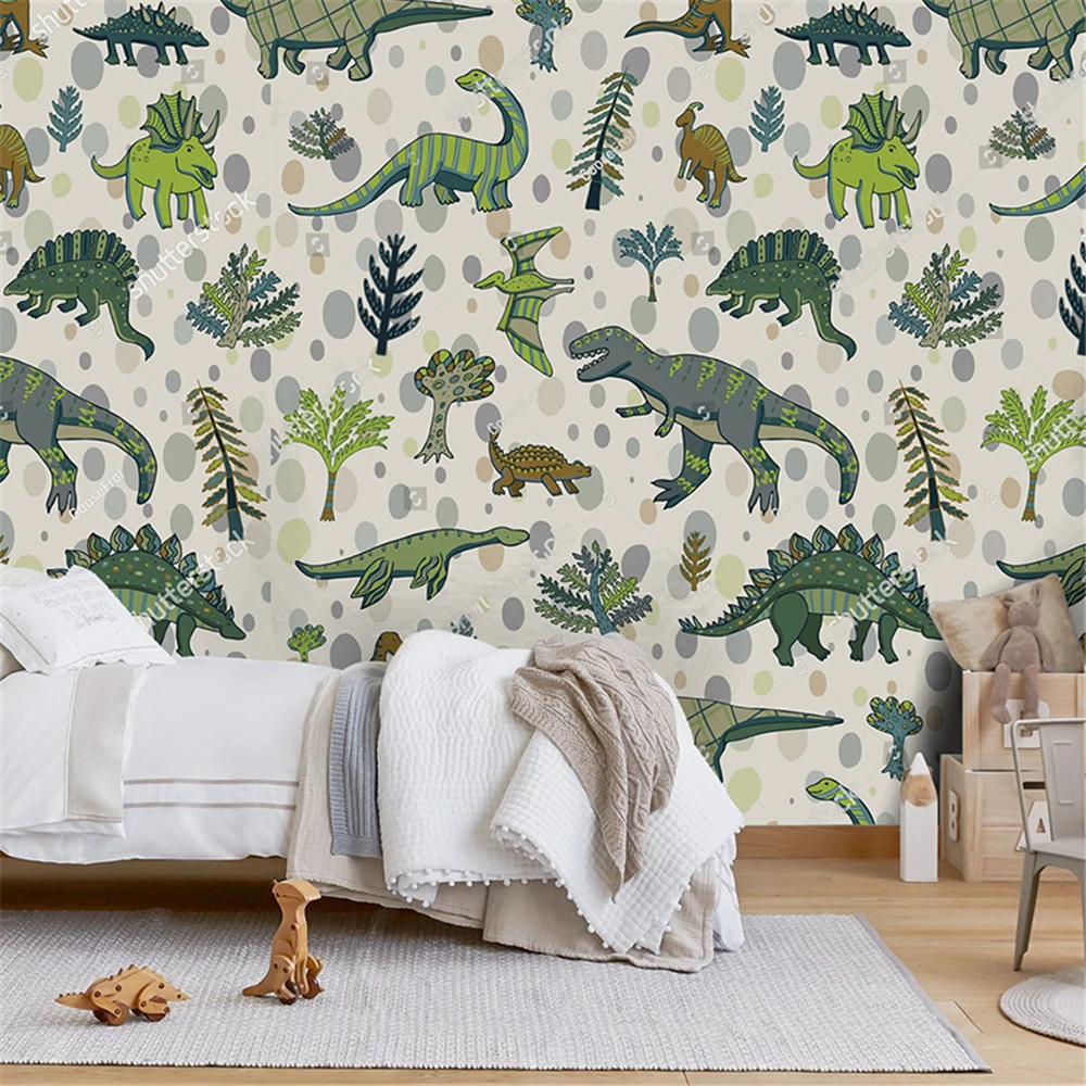 Custom Cartoon Dinosaur Wallpaper for Children's Room Wallpapers Boys Girls' Bedroom papel de parede 3D art Mural home decor