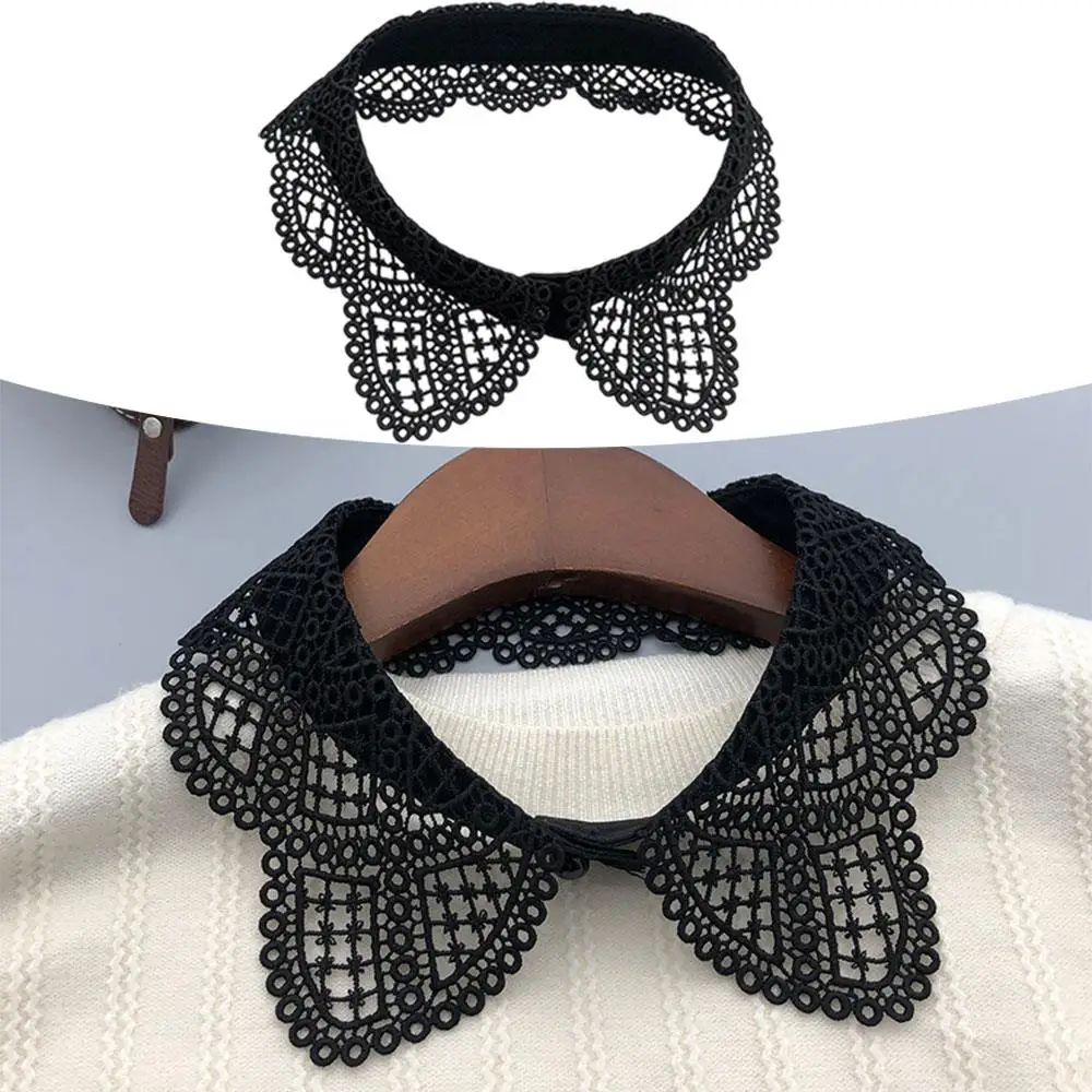 여성용 패션 레이스 탑용 탈부착 가능한 홀로우 아웃 페이크 칼라 꽃 자수가 있는 고양이 귀 칼라 팁