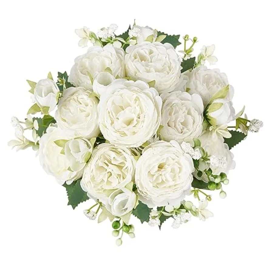

Peonies Artificial Flowers, Small Silk Flowers for Home Decor Indoor Fake Bouquet Faux Floral Arrangements Dining Table Centerp