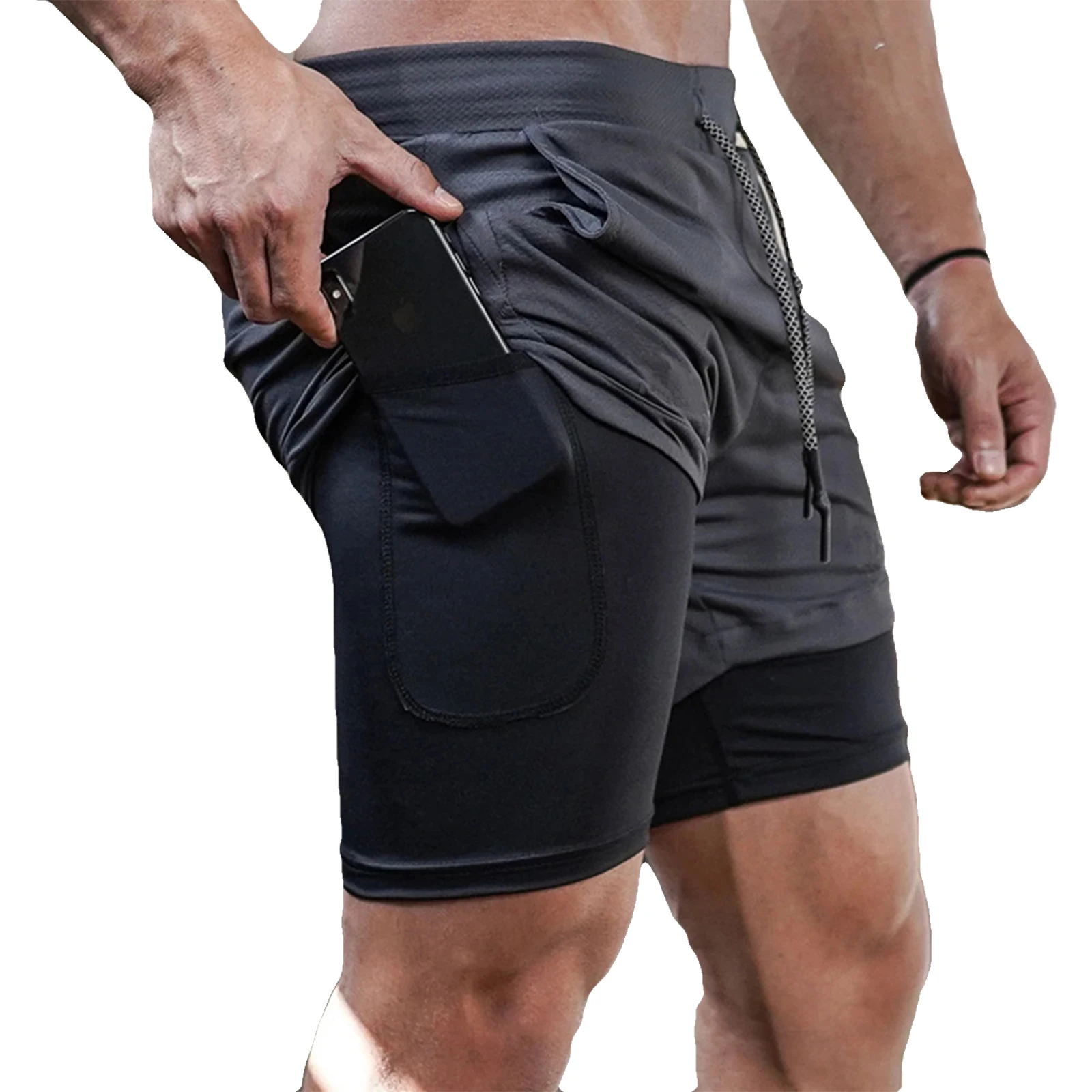 Mens 2 in 1 Running Shorts Summer Athletic Gym Workout Performance Shorts with Towel Loop Pockets Stretchy Quick Dry