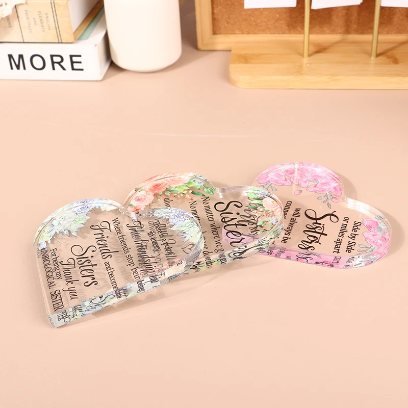 1 PCS New Clear Acrylic Love Heart Friendship Gift Home Decor Decorative Sign Gift For Sisters Desktop Ornament