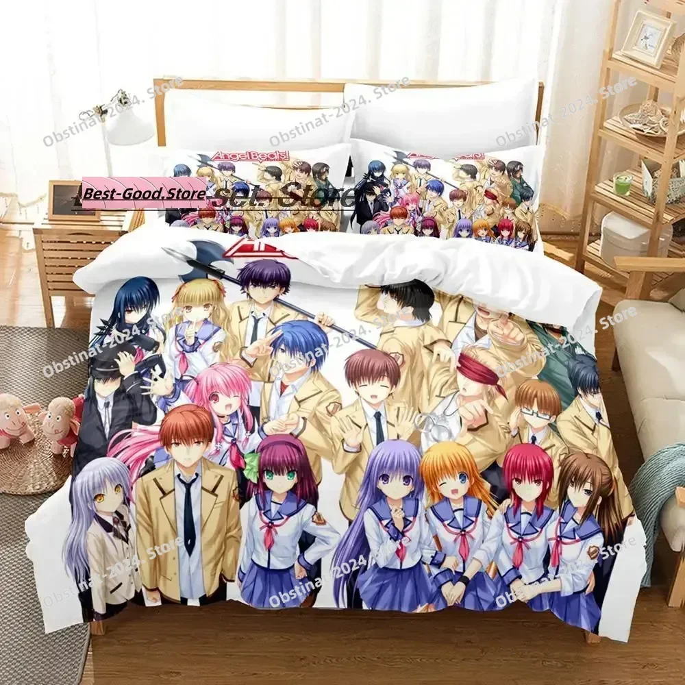 

Комплект постельного белья Angel Beats, комплект постельного белья с принтом и наволочкой, пододеяльник, мягкий, одинарный, двойной, Queen Super King Size, для взрослых и детей, спальня