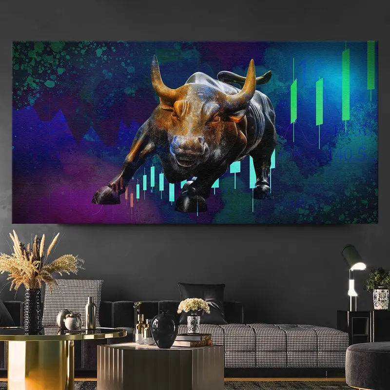 جدار الشارع شحن الثور قماش طباعة سوق الأوراق المالية النجاح تحت عنوان مكتب جدار ديكور فني #1