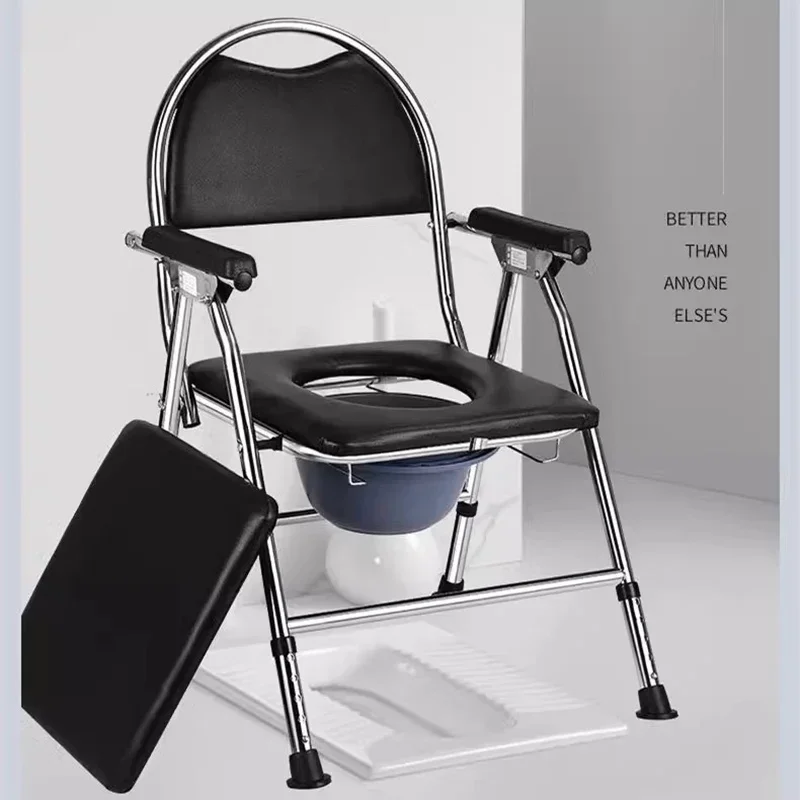 Folding Commode Chair Over Toilet Seat Sturdy Steel Frame Bedside Portable Toilet for Patients Elderly​