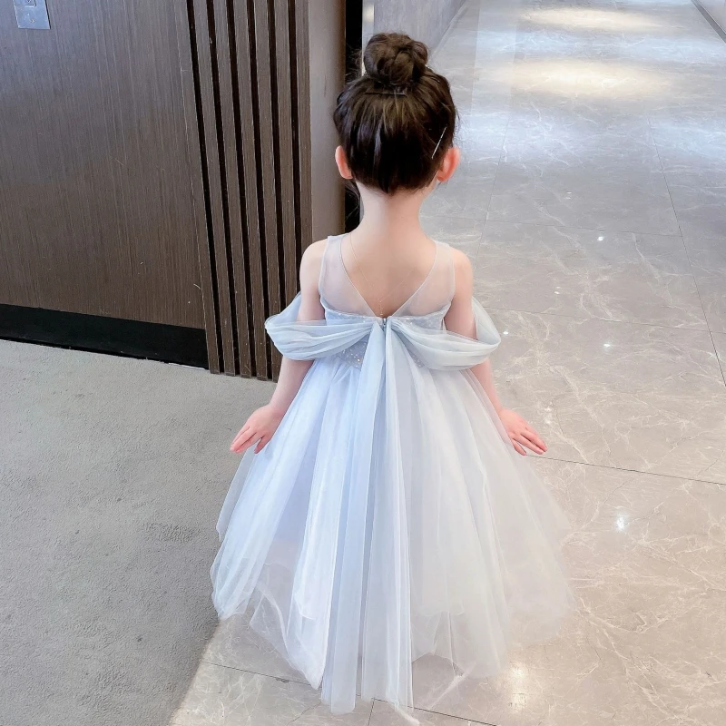 3 5 to 6 7 8 Years Old Flower Girls Babies Weddings Ceremony Elegant Evening Dresses Kids Children\'s Luxury Party Blue Clothes