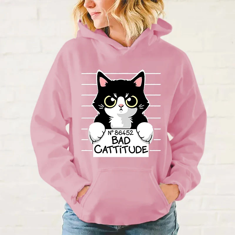 Hot Cat Printed Women And Men Hoodies Loose Pullover Hooded Plus Size Autumn And Winter Long Sleeve Couple Sweatshirt