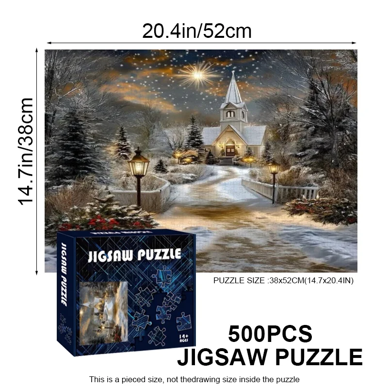 500/1000 Uds. Gran Iglesia con rompecabezas de escena navideña nevada adecuado para adultos y familias: rompecabezas grande desafiante con Uniq