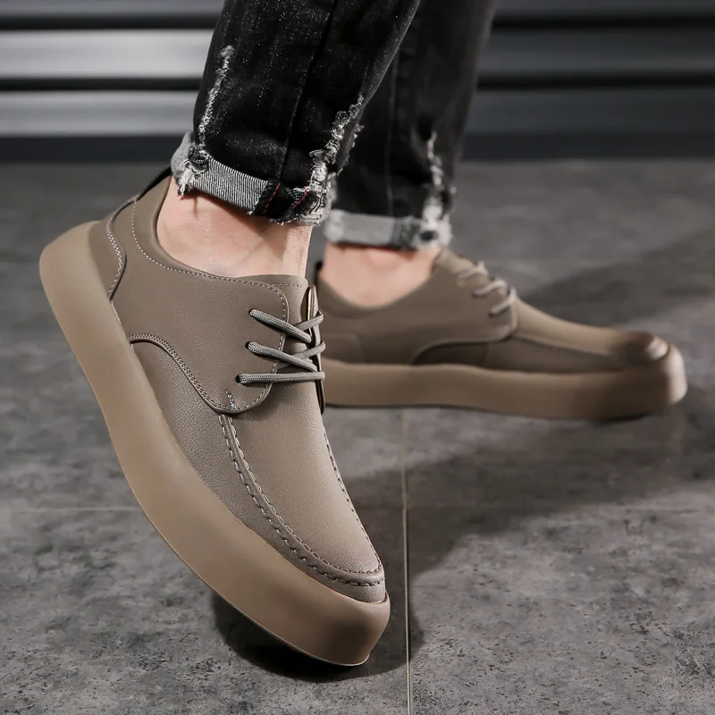 Men Retro Handmade Casual Leather Shoes Lace Up Non-slip Sole Classic Sewing Comfortable Slip-on Spring Summer Work