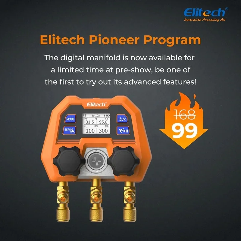 Elitech Digital Manifold Meter Application Control AC  Air Conditioning Refrigerant Mini  Pressure Gauge