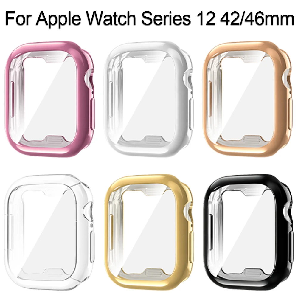 TPU Soft Case for Apple Watch Series 12 46mm Scratch Resistant Screen Protector for Iwatch 12 42mm Full Cover Case Accessories