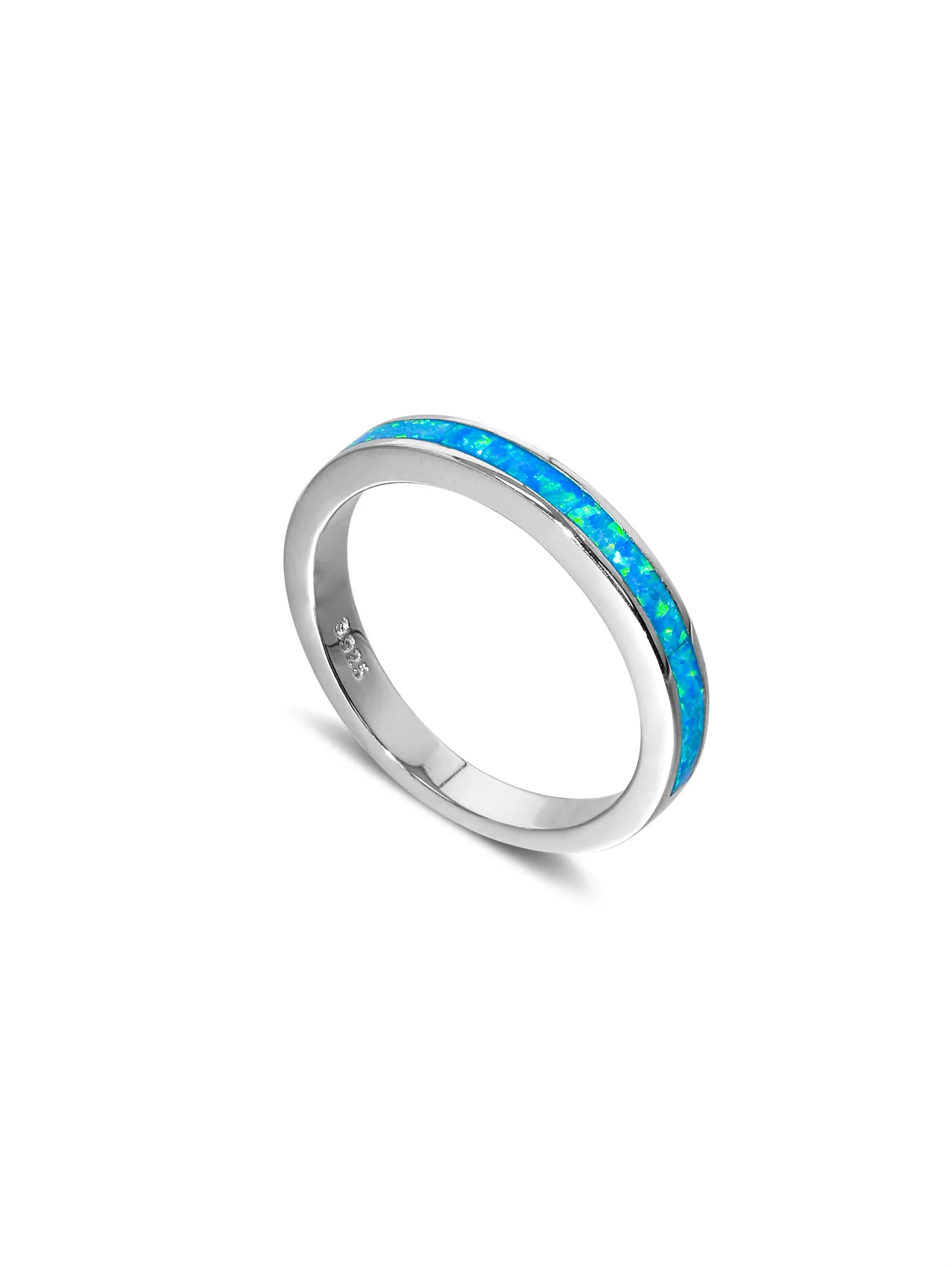 2024 Simple Single Ring Blue Opal Ring S925 Sterling Silver Simple Fashion Ring for Women