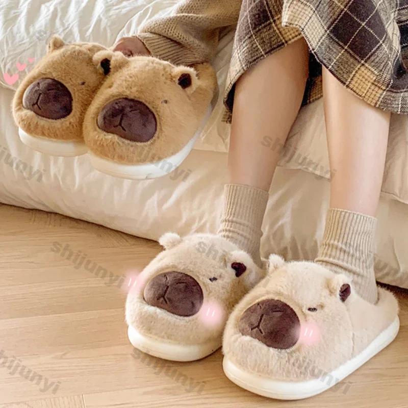 Woman New Cute Cartoon Fluffy Slippers Woman Winter Warm Thick Sole Funny Anti-slip Soft Plush Girls Indoor Home Floor Slides