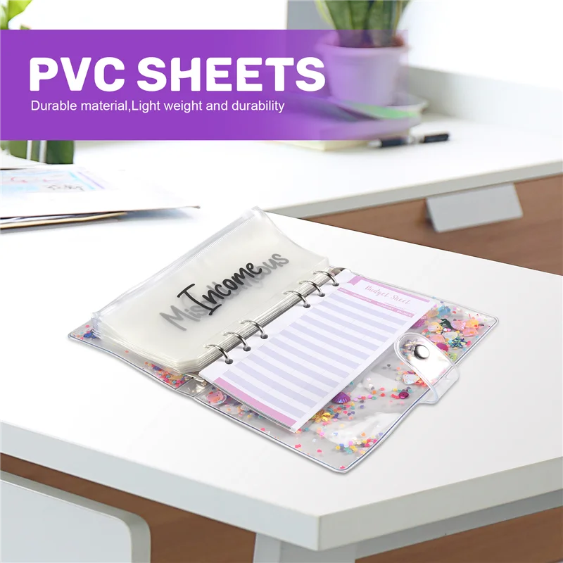 

ABTO-A6 Binder Pocket With Notebook Cover,PVC Binder Cover,Waterproof 6-Ring Binder,Notebook,Expense Budget Sheet