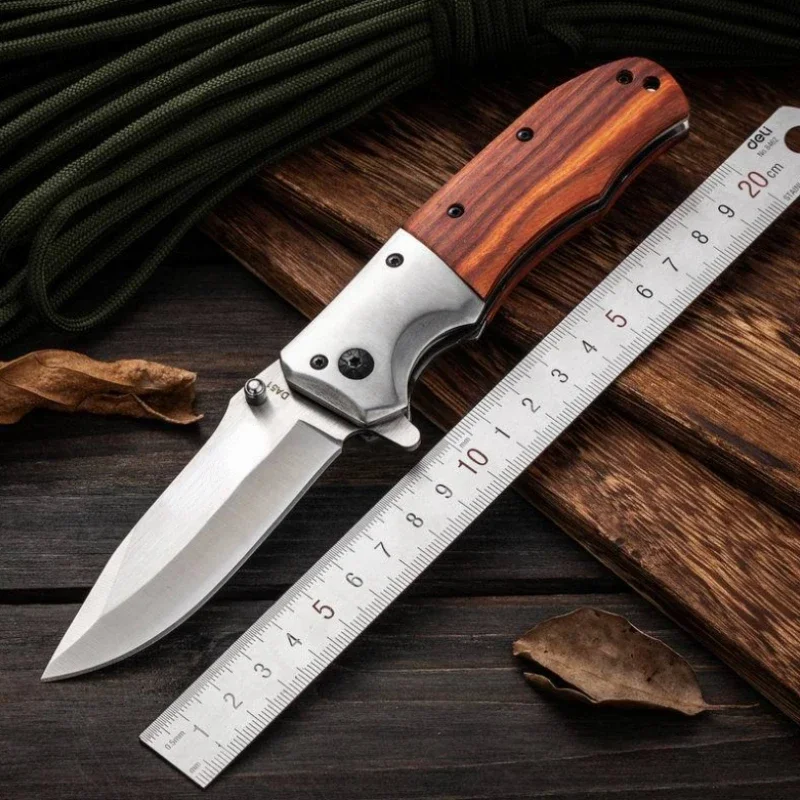 EDC Portable Outdoor Mini Folding Knife, High Quality Redwood Handle Pocket Knife, 440C Steel Outdoor Multifunctional Tool Knife