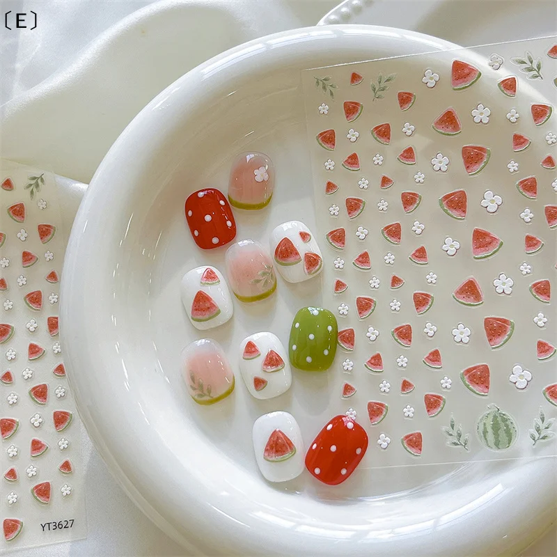 〔E〕Cartoon-Wassermelonen-Nagelkunst-Aufkleber, kreative selbstklebende Nagelaufkleber, Kawaii-Nagelaufkleber, DIY-Nageldekorationszubehör