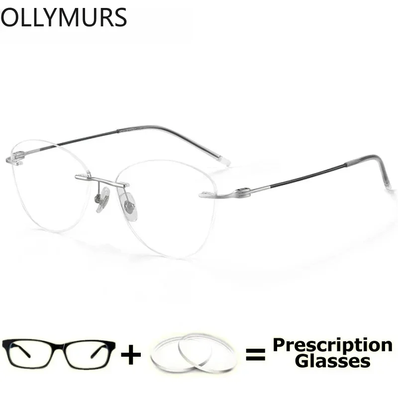 

Очки OLLYMURS без оправы для женщин, для коррекции близорукости, с прозрачными линзами, защитой от синего света, транзитными и прогрессивными линзами