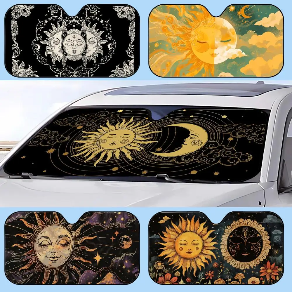 

Bohemia Moon and Sun Sun Visor Retractable Car Sun Visor Anti-Glare UV Protection Front Window Sunshade