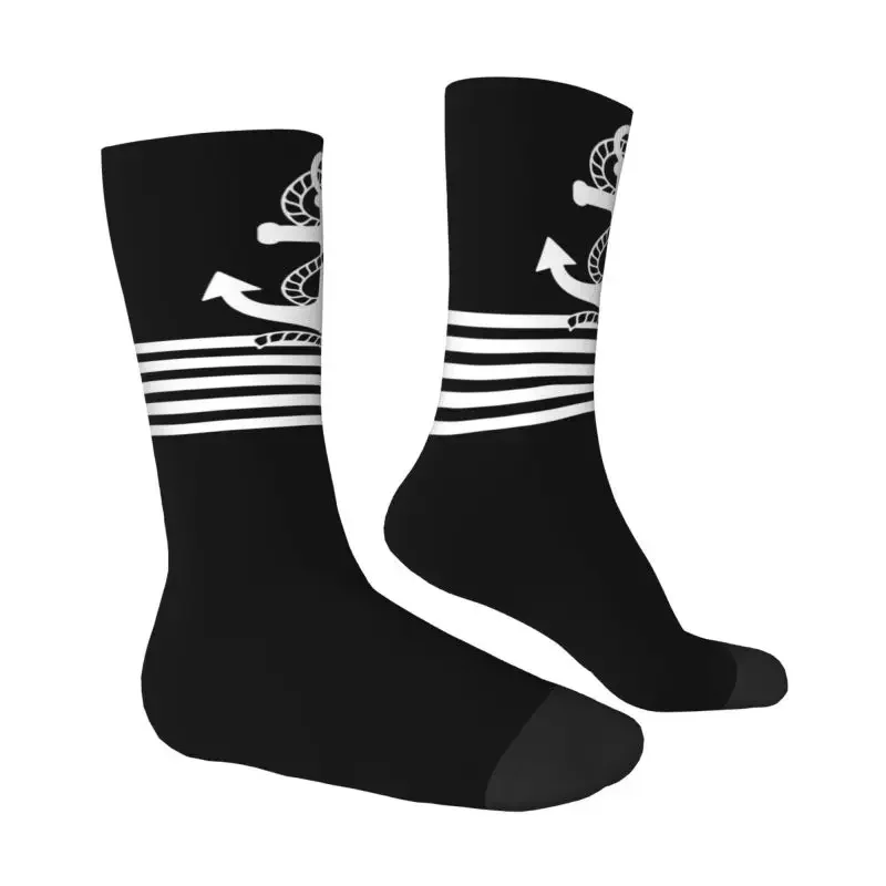 Black White Nautical Stripes And Anchor Men's Crew Socks Unisex Cool 3D Printed Sailing Sailor Male Dress Sock