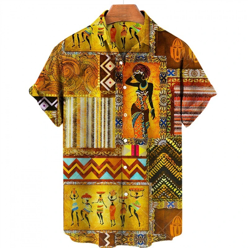 Men's Hawaii Beach Casual Shirts African Traditions 3D Print Fashion Blouse Short Sleeve Female Clothing 2024 Streetwear Camisa