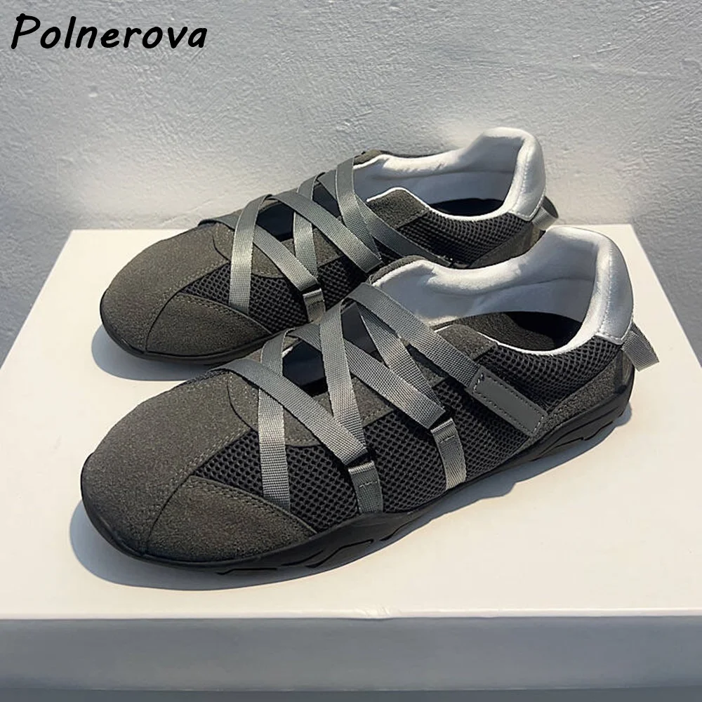 

Gray Pink Flat Pumps Round Toe Elastic Band Slip On Cross Band Leisure Shoes Women's Fashion Comfortable Shallow Patchwork Shoes
