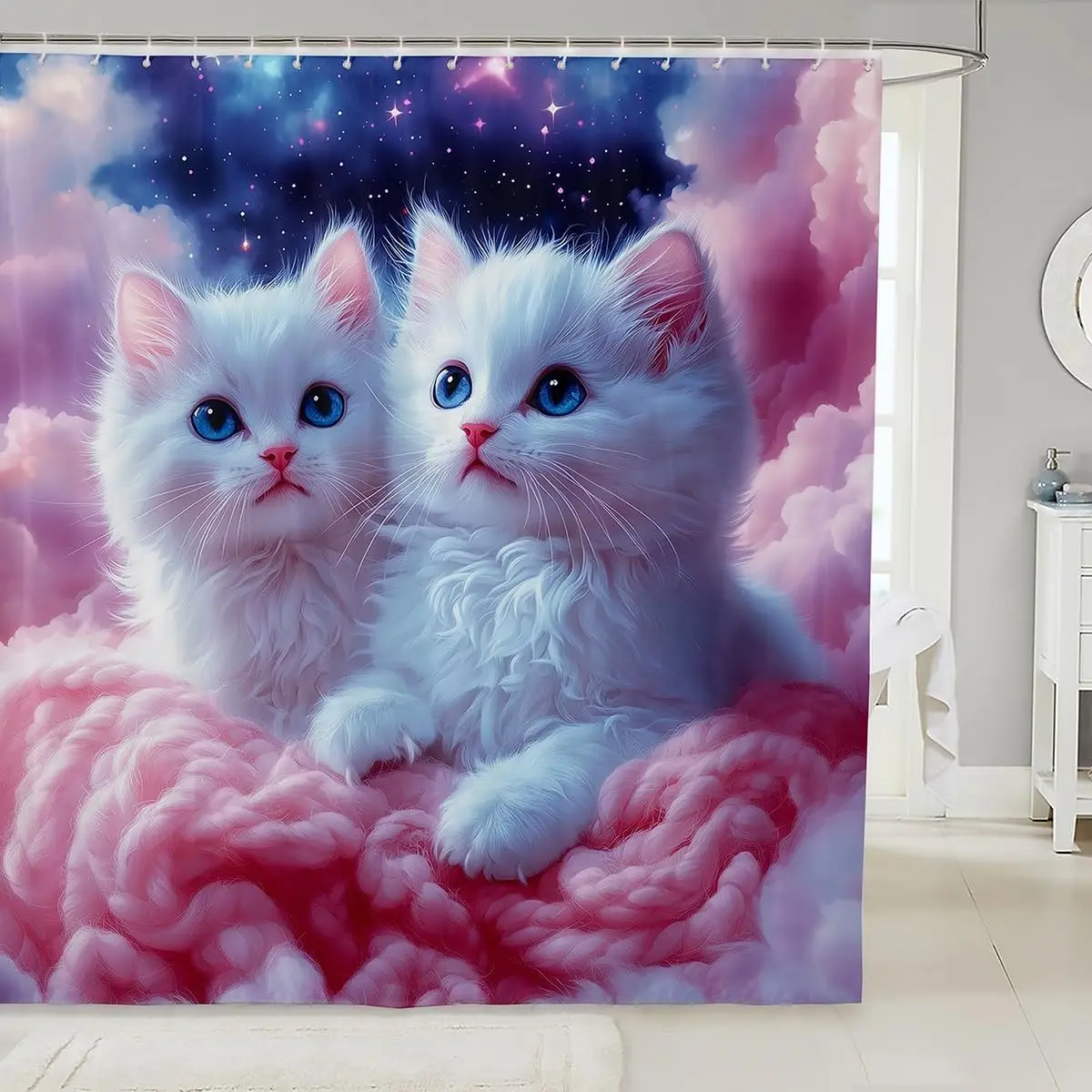 

Простая белая тканевая занавеска для душа с изображением кота для девочек, занавеска для душа с милым котенком, наборы занавесок для душа для ванной комнаты с домашним котенком для детей и мальчиков