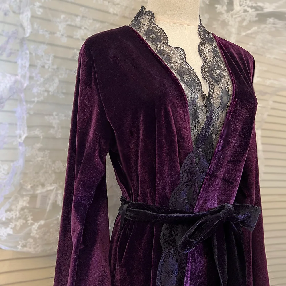 Sexy Night Robes for Women Pajamas Lace Velvet Women Nightwear Comfortable Female Nightgowns Temptation Ladies Nightdress