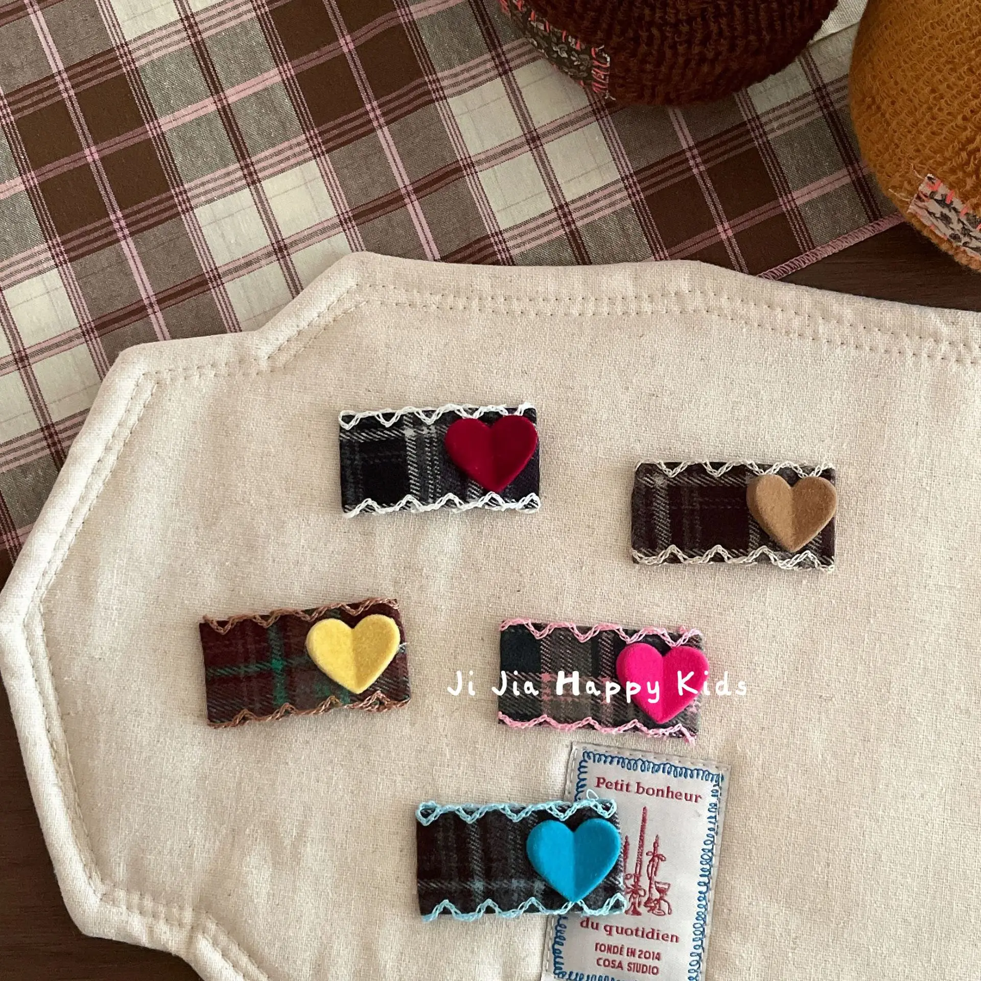 Hair Clips Kids Wool Blend Plaid Square Flocked Heart BB Clip Sweet Colorful Bangs Headwear Accessories Lightweight School