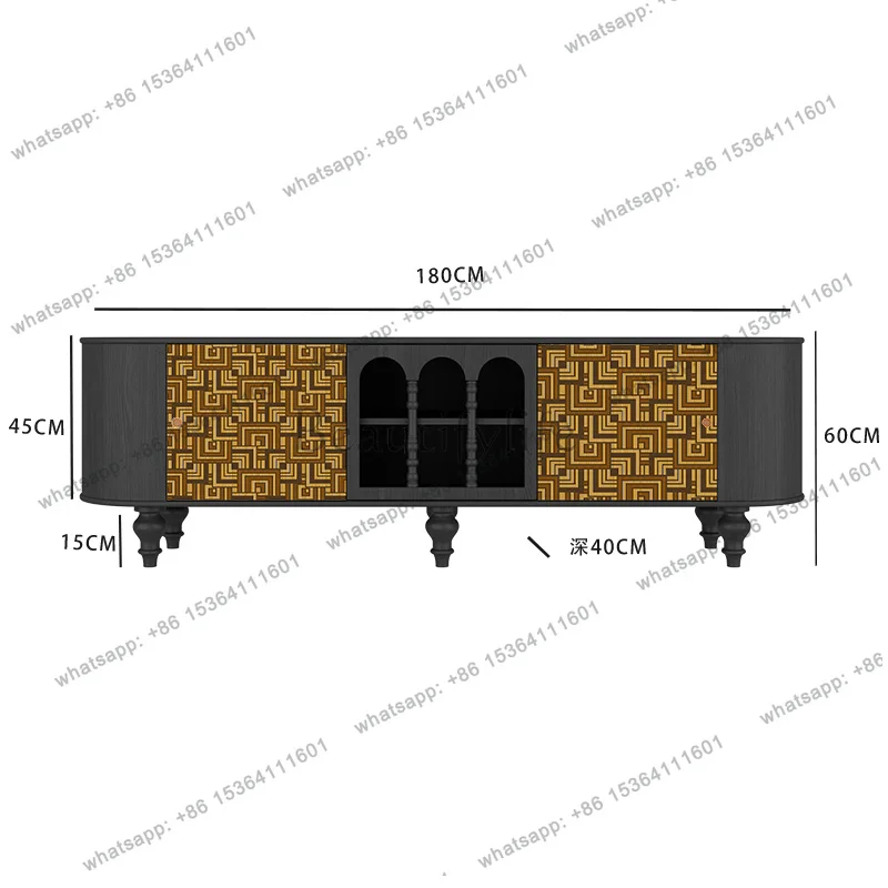 antique living room TV cabinet geometric pattern storage side cabinet