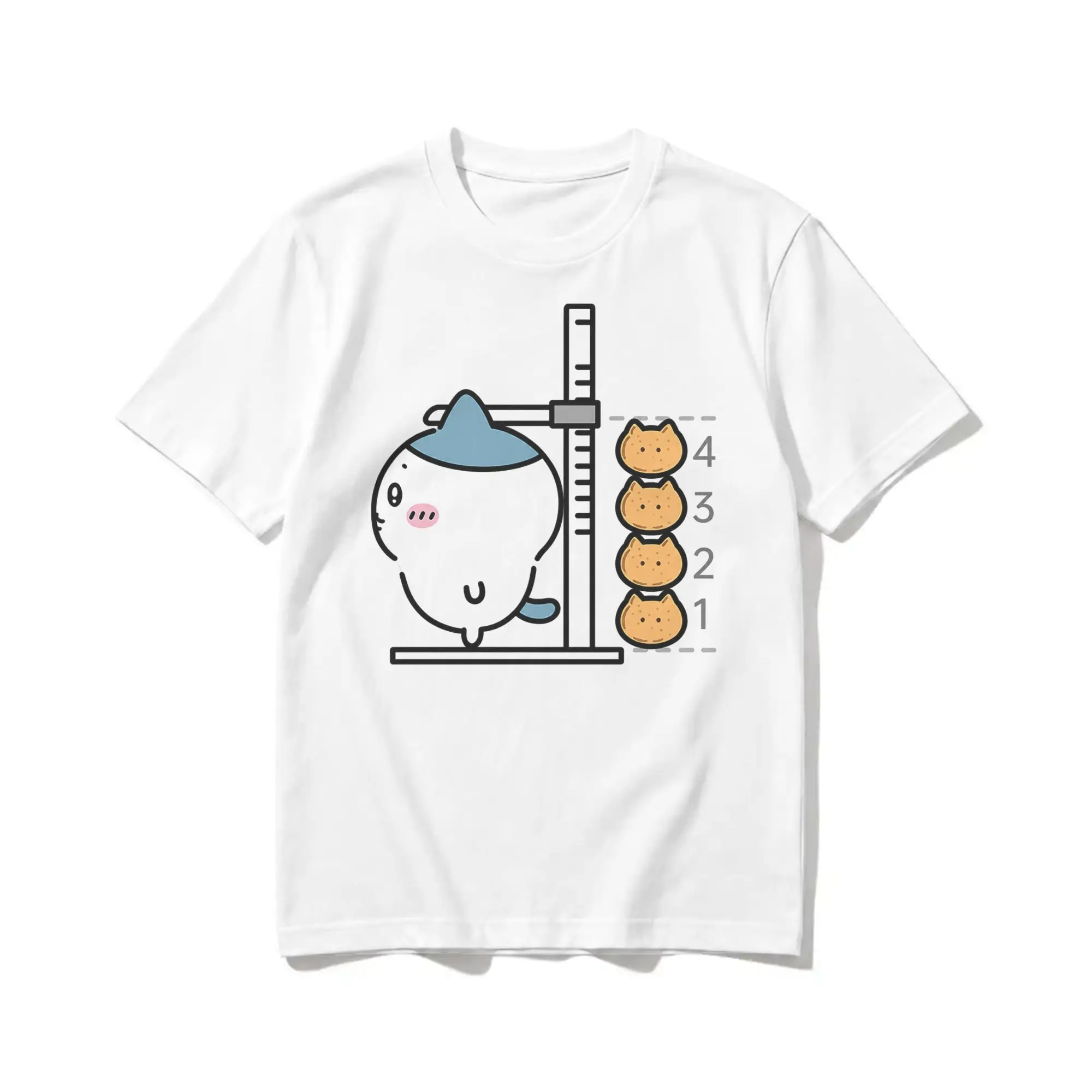 Men Women's Kawaii Chiikawaii Kurimanju Funny Height Chart Cartoon T Shirts  Cotton Clothes Round Neck Tees Summer T-Shirts