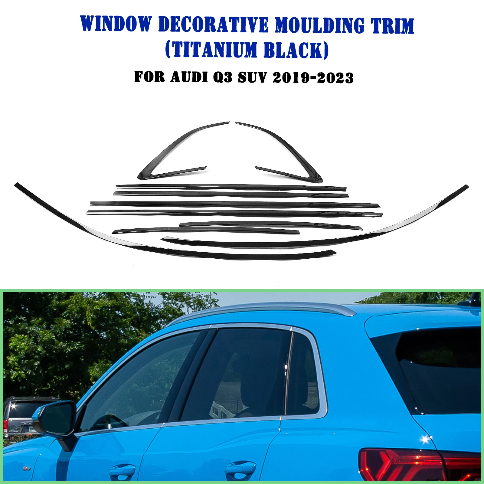 

For AUDI Q3 SUV 2019-2023 Exterior Window Trim Strip Cover Titanium Black Door Waterproof Seal Shade Moulding Decorative