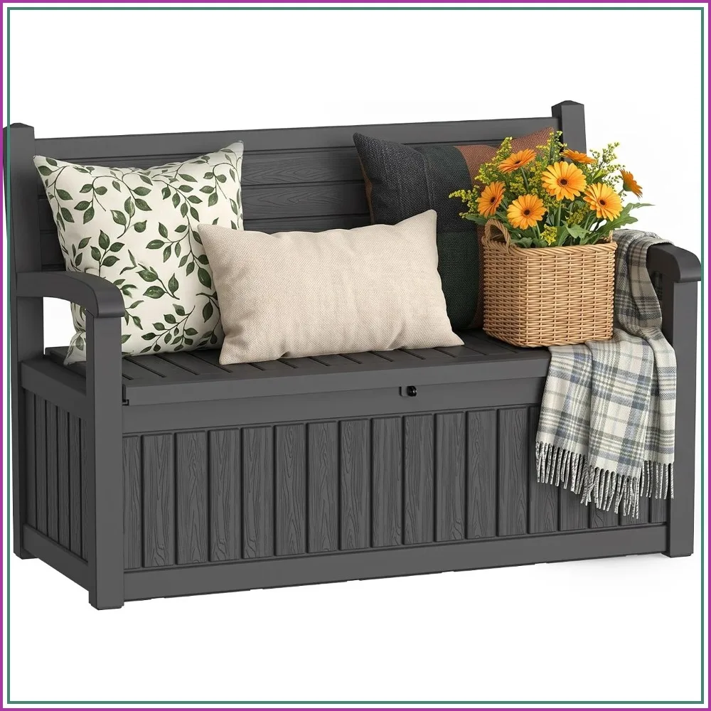 Outdoor Storage Bench, Resin Patio Furniture Seating for Garden